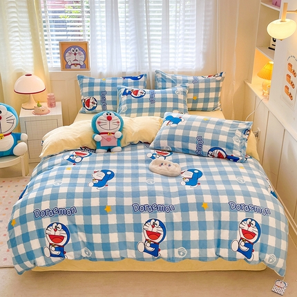 91家纺网 家纺一手货源 找家纺 （总）桃子家居 2023新款正版哆啦A梦叮当猫授权卡通加厚牛奶绒系列四件套