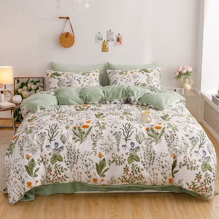 91家纺网 家纺一手货源 找家纺 麦伦家居 2023秋冬新品多功能床品全棉加牛奶绒四件套 江离棉绒