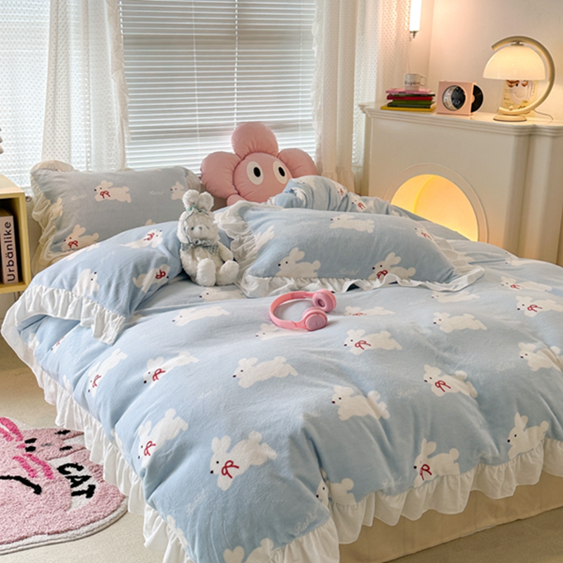 91家纺网 家纺一手货源 找家纺 （总）昔可家纺 2023新款花边款牛奶绒四件套