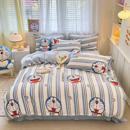 91家纺网 家纺一手货源 找家纺 （总）桃子家居 2023新款正版哆啦A梦叮当猫授权卡通加厚牛奶绒系列四件套