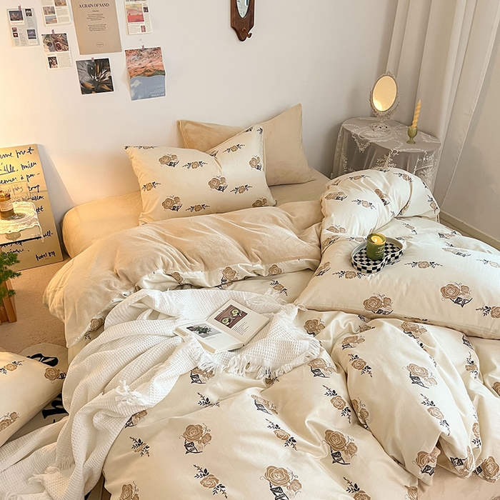 91家纺网 家纺一手货源 找家纺 麦伦家居 2023秋冬新品多功能床品全棉加牛奶绒四件套 玫瑰花开