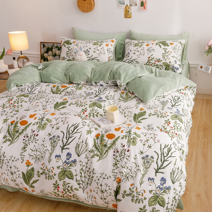 91家纺网 家纺一手货源 找家纺 麦伦家居 2023秋冬新品多功能床品全棉加牛奶绒四件套 江离棉绒