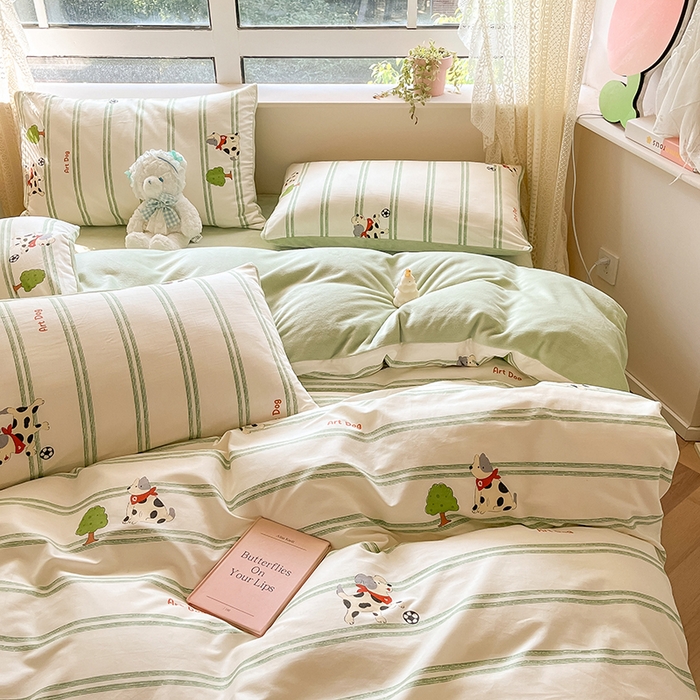 91家纺网 家纺一手货源 找家纺 麦伦家居 2023秋冬新品多功能床品全棉加牛奶绒四件套 调皮汪