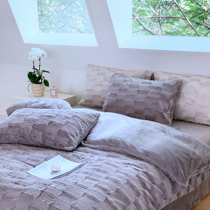 91家纺网 家纺一手货源 找家纺 昔可家纺 2023兔兔绒四件套 格调灰