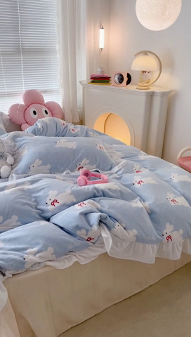 91家纺网 家纺一手货源 找家纺 （总）昔可家纺 2023新款花边款牛奶绒四件套