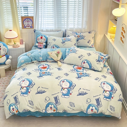 桃子家居 2023新款正版哆啦A梦叮当猫授权卡通加厚牛奶绒系列四件套 绒哆啦A梦-漫画叮当