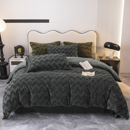 91家纺网 家纺一手货源 找家纺 寐眠 2023新款懒兔毛牛奶绒四件套水波纹 墨灰