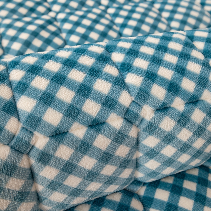 91家纺网 家纺一手货源 找家纺 慕木家纺 2025新款A类牛奶绒纯色印花加厚保暖床垫护垫床褥子 蓝小格