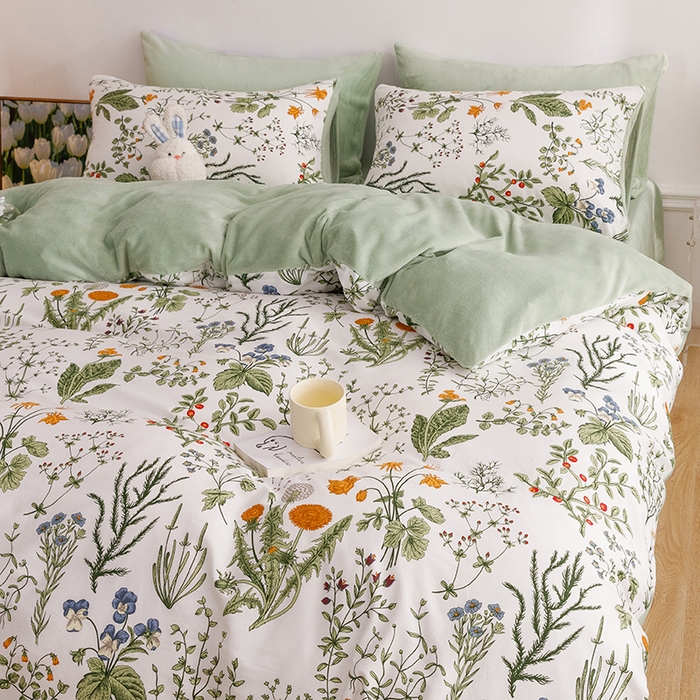 91家纺网 家纺一手货源 找家纺 麦伦家居 2023秋冬新品多功能床品全棉加牛奶绒四件套 江离棉绒