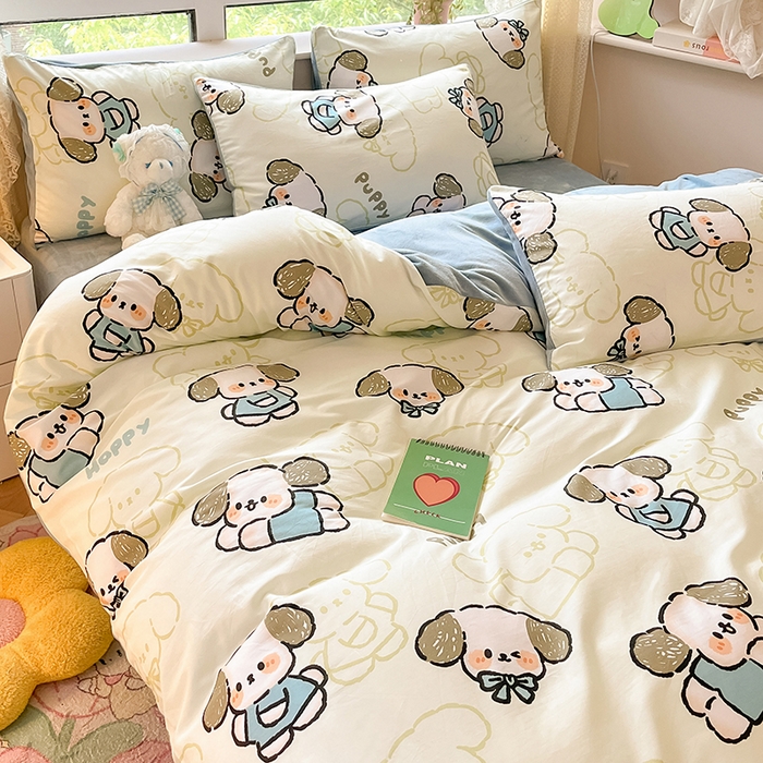 91家纺网 家纺一手货源 找家纺 麦伦家居 2023秋冬新品多功能床品全棉加牛奶绒四件套 哈皮狗