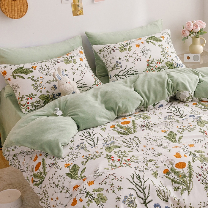 91家纺网 家纺一手货源 找家纺 麦伦家居 2023秋冬新品多功能床品全棉加牛奶绒四件套 江离棉绒