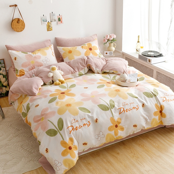 91家纺网 家纺一手货源 找家纺 麦伦家居 2023秋冬新品多功能床品全棉加牛奶绒四件套 安莉