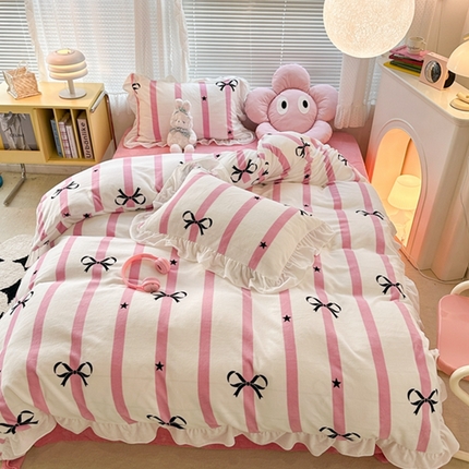 91家纺网 家纺一手货源 找家纺 （总）昔可家纺 2023新款花边款牛奶绒四件套