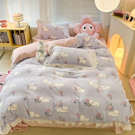 91家纺网 家纺一手货源 找家纺 （总）昔可家纺 2023新款花边款牛奶绒四件套