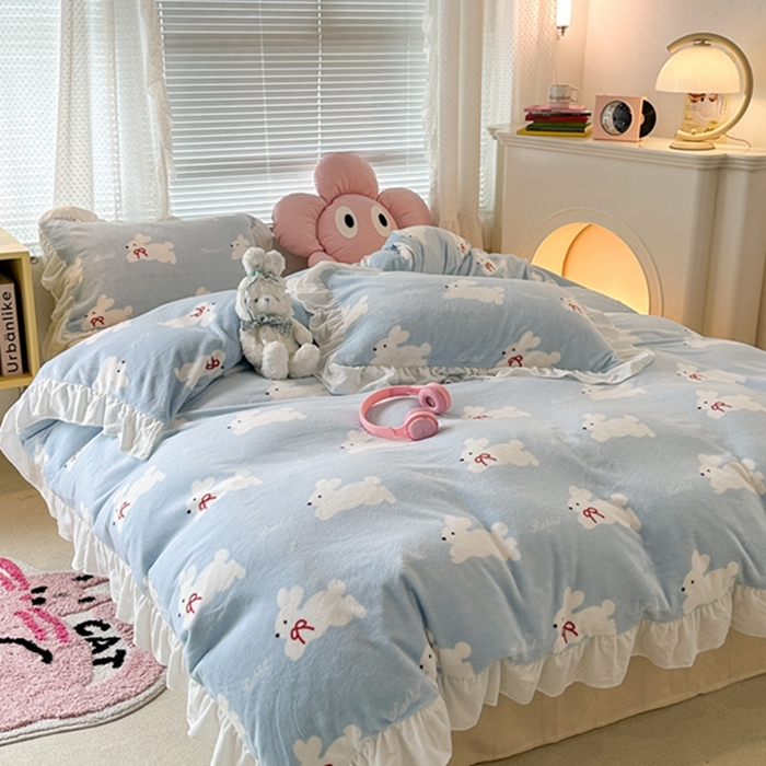 91家纺网 家纺一手货源 找家纺 （总）昔可家纺 2023新款花边款牛奶绒四件套