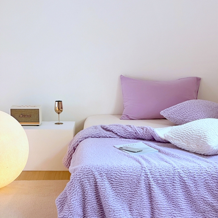 91家纺网 家纺一手货源 找家纺 昔可家纺 2023云朵绒毯 香芋紫