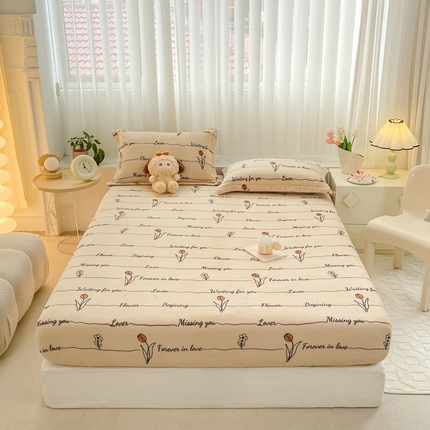 91家纺网 家纺一手货源 找家纺 康纳利 2024新款加厚印花牛奶绒床笠纯色牛奶绒床笠单床笠 字母郁金香