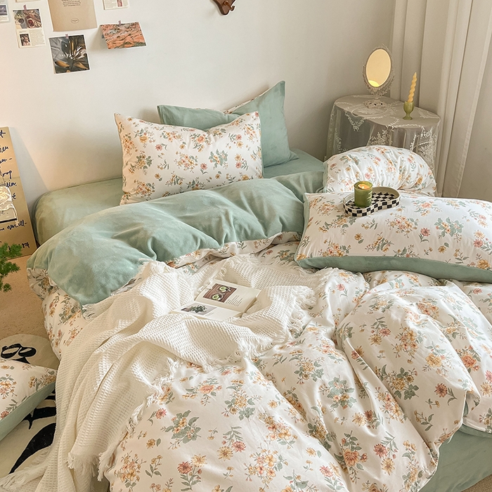 91家纺网 家纺一手货源 找家纺 麦伦家居 2023秋冬新品多功能床品全棉加牛奶绒四件套 漫花香