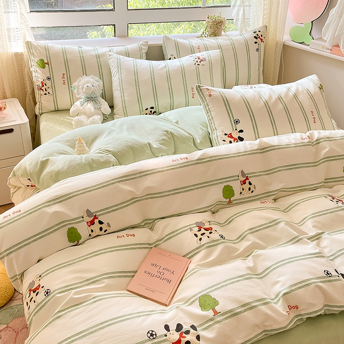 91家纺网 家纺一手货源 找家纺 麦伦家居 2023秋冬新品多功能床品全棉加牛奶绒四件套 调皮汪