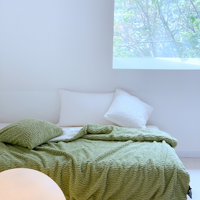 91家纺网 家纺一手货源 找家纺 昔可家纺 2023云朵绒毯 松叶绿