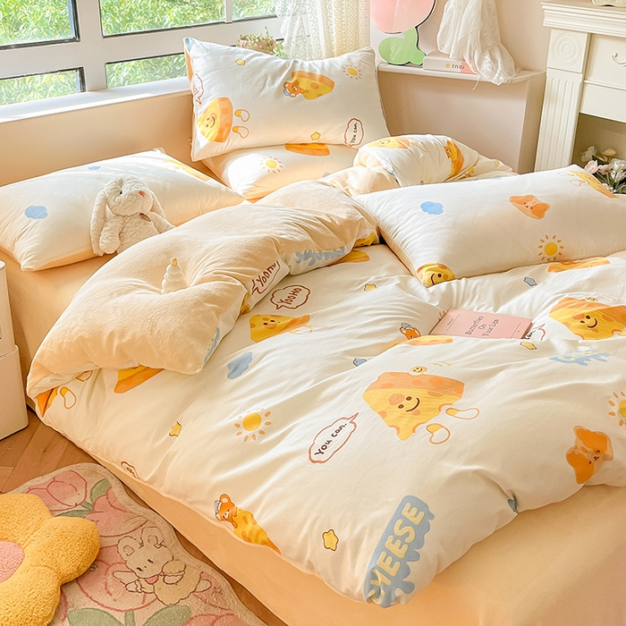 91家纺网 家纺一手货源 找家纺 麦伦家居 2023秋冬新品多功能床品全棉加牛奶绒四件套 芝士奶酪