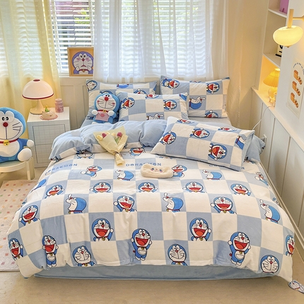 91家纺网 家纺一手货源 找家纺 （总）桃子家居 2023新款正版哆啦A梦叮当猫授权卡通加厚牛奶绒系列四件套