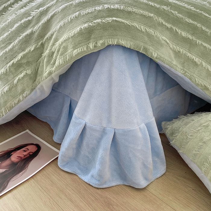 91家纺网 家纺一手货源 找家纺 吾诺家居 2023新款保暖流苏绒牛奶绒四件套 流苏果绿