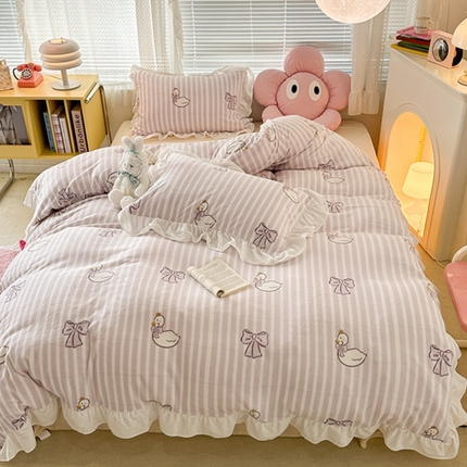 昔可家纺 2023新款花边款牛奶绒四件套 芭蕾天鹅