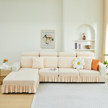 天下布艺 2023新款纯色摇粒绒升级北欧百褶裙摆工艺通用沙发笠—斜格裙边 3