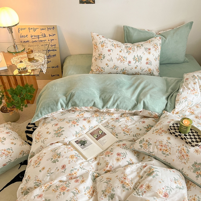 91家纺网 家纺一手货源 找家纺 麦伦家居 2023秋冬新品多功能床品全棉加牛奶绒四件套 漫花香