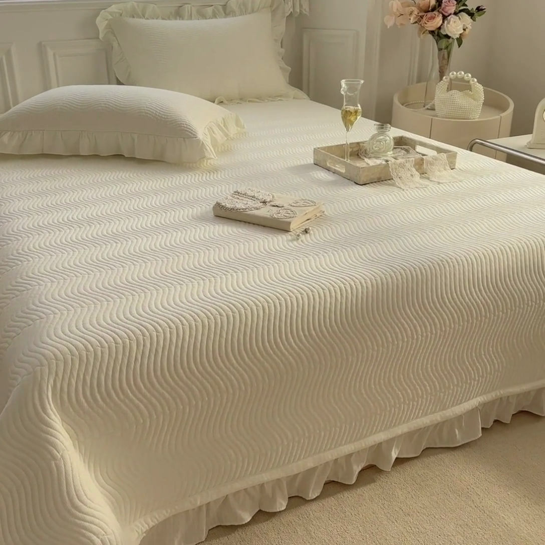 91家纺网 家纺一手货源 找家纺 紫碧螺家纺 2024新款暗提花水洗棉麻绗绣款双面多用欧式床盖 白色