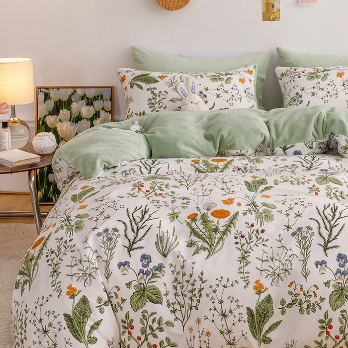 91家纺网 家纺一手货源 找家纺 麦伦家居 2023秋冬新品多功能床品全棉加牛奶绒四件套 江离棉绒