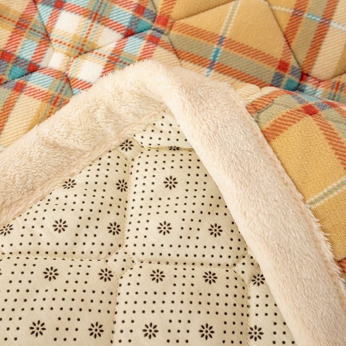 91家纺网 家纺一手货源 找家纺 慕木家纺 2025新款A类牛奶绒纯色印花加厚保暖床垫护垫床褥子 黄蓝格