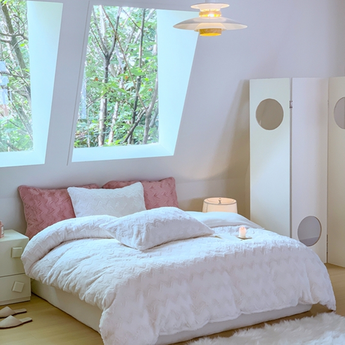 91家纺网 家纺一手货源 找家纺 昔可家纺 2023兔兔绒四件套 奶白波纹