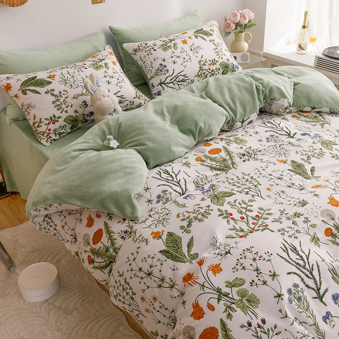 91家纺网 家纺一手货源 找家纺 麦伦家居 2023秋冬新品多功能床品全棉加牛奶绒四件套 江离棉绒