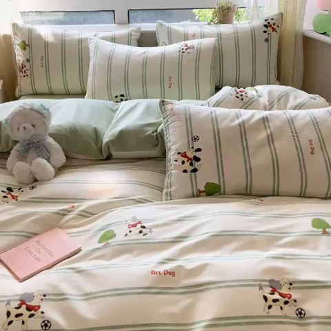 91家纺网 家纺一手货源 找家纺 麦伦家居 2023秋冬新品多功能床品全棉加牛奶绒四件套 调皮汪