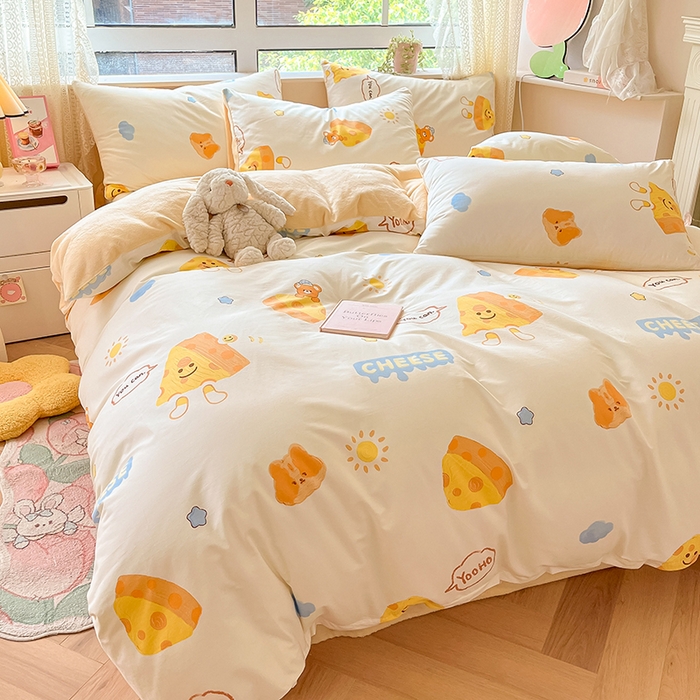 91家纺网 家纺一手货源 找家纺 麦伦家居 2023秋冬新品多功能床品全棉加牛奶绒四件套 芝士奶酪