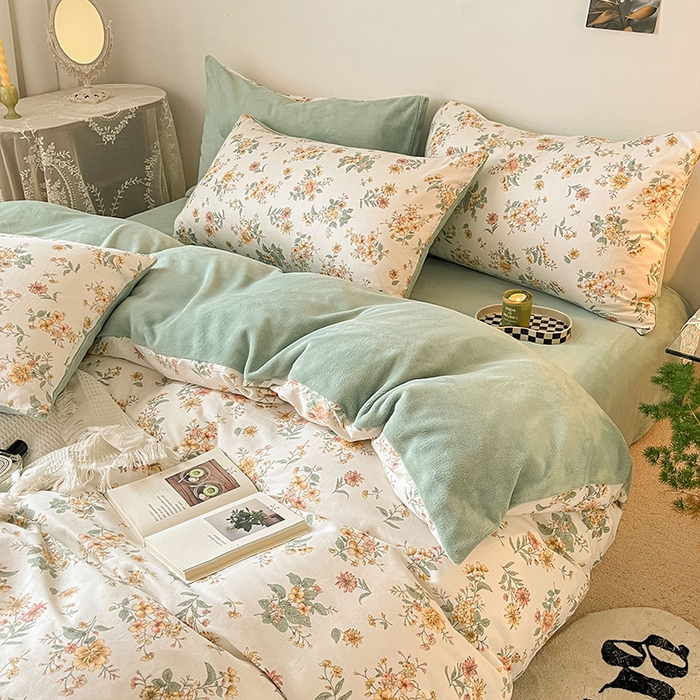 91家纺网 家纺一手货源 找家纺 麦伦家居 2023秋冬新品多功能床品全棉加牛奶绒四件套 漫花香