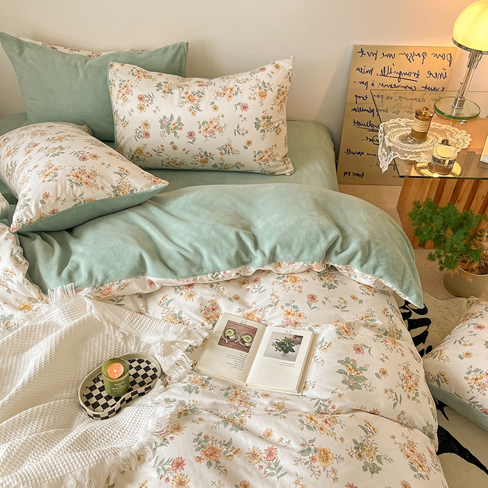 91家纺网 家纺一手货源 找家纺 麦伦家居 2023秋冬新品多功能床品全棉加牛奶绒四件套 漫花香