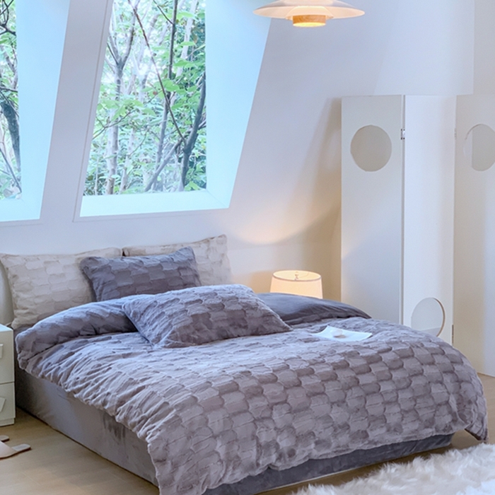 91家纺网 家纺一手货源 找家纺 昔可家纺 2023兔兔绒四件套 格调灰