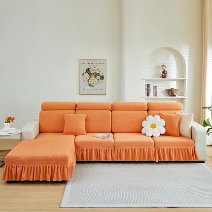 天下布艺 2023新款纯色摇粒绒升级北欧百褶裙摆工艺通用沙发笠—斜格裙边 1