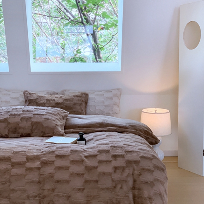 91家纺网 家纺一手货源 找家纺 昔可家纺 2023兔兔绒四件套 格调咖