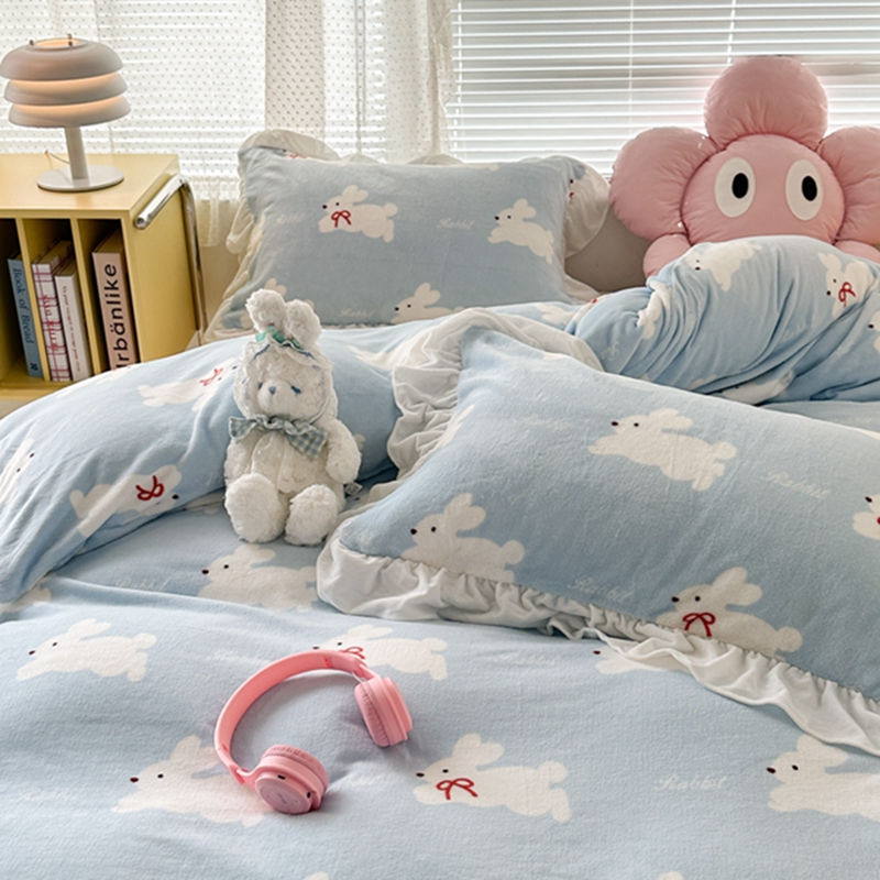 91家纺网 家纺一手货源 找家纺 （总）昔可家纺 2023新款花边款牛奶绒四件套