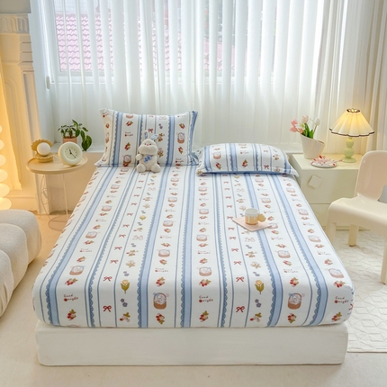 91家纺网 家纺一手货源 找家纺 康纳利 2024新款加厚印花牛奶绒床笠纯色牛奶绒床笠单床笠 幸福兔