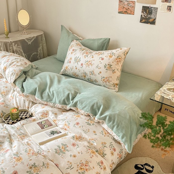 91家纺网 家纺一手货源 找家纺 麦伦家居 2023秋冬新品多功能床品全棉加牛奶绒四件套 漫花香