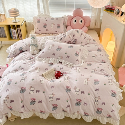 91家纺网 家纺一手货源 找家纺 （总）昔可家纺 2023新款花边款牛奶绒四件套