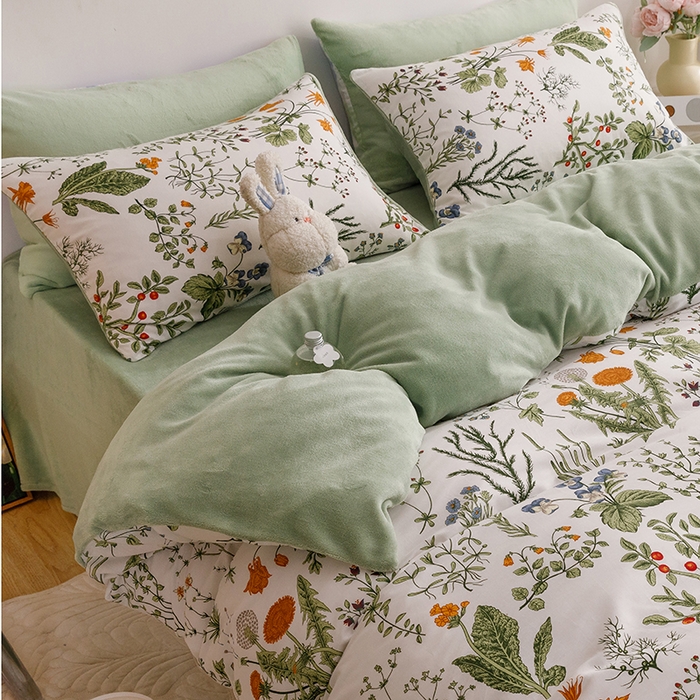 91家纺网 家纺一手货源 找家纺 麦伦家居 2023秋冬新品多功能床品全棉加牛奶绒四件套 江离棉绒