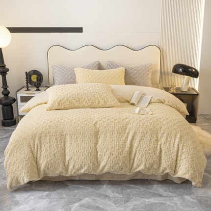 91家纺网 家纺一手货源 找家纺 （总）寐眠 2023新款懒兔毛牛奶绒四件套玫瑰