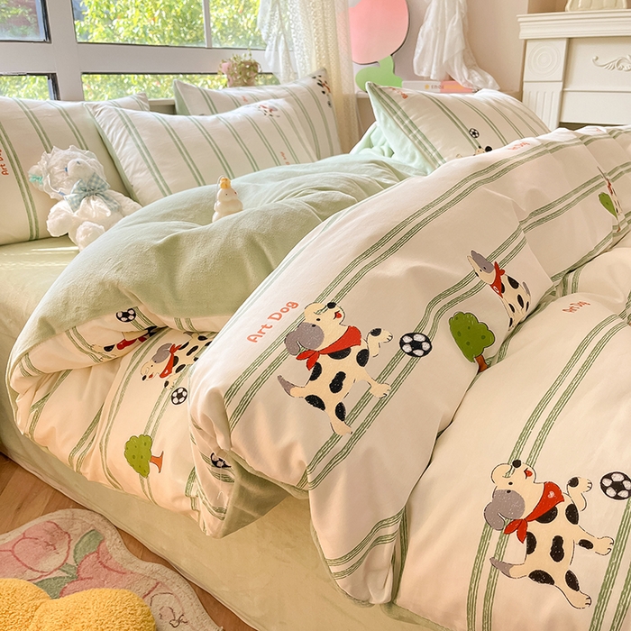 91家纺网 家纺一手货源 找家纺 麦伦家居 2023秋冬新品多功能床品全棉加牛奶绒四件套 调皮汪