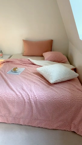 91家纺网 家纺一手货源 找家纺 昔可家纺 2023云朵绒毯 珊瑚粉